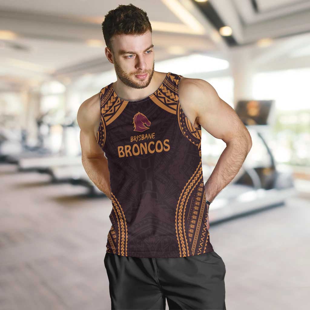 Custom Broncos Rugby Men Tank Top With Polynesian Style
