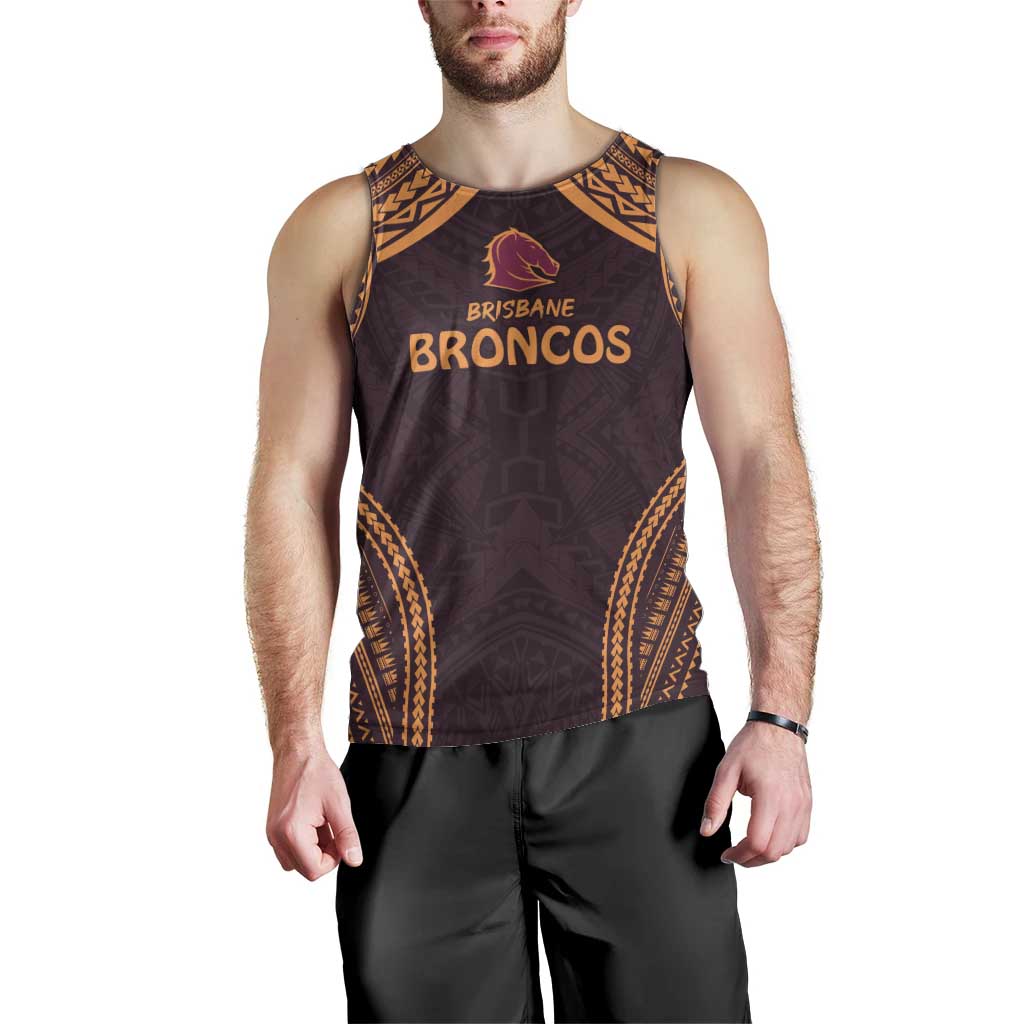 Custom Broncos Rugby Men Tank Top With Polynesian Style