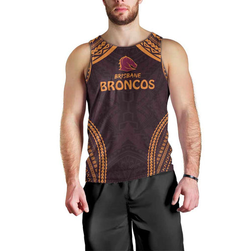 Custom Broncos Rugby Men Tank Top With Polynesian Style