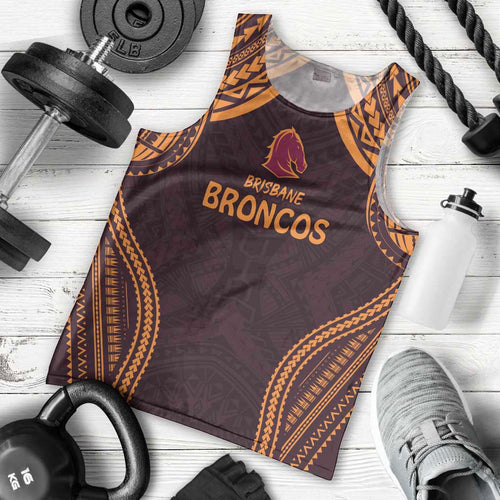 Custom Broncos Rugby Men Tank Top With Polynesian Style