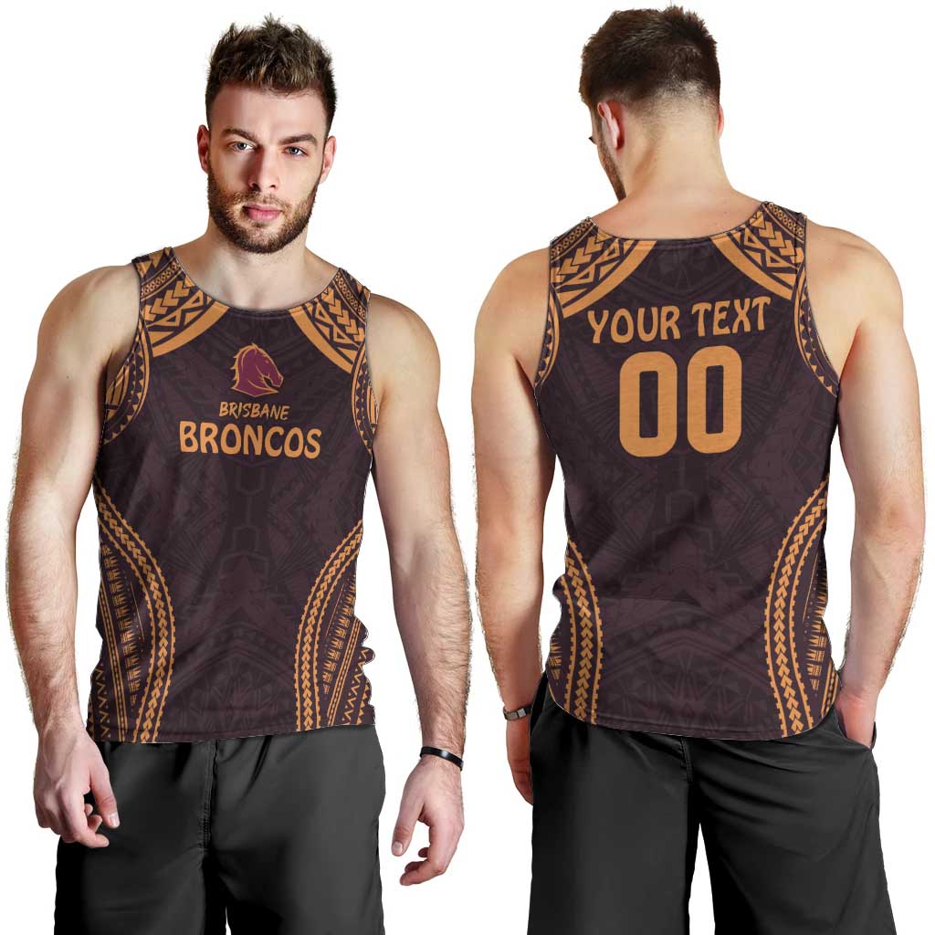 Custom Broncos Rugby Men Tank Top With Polynesian Style