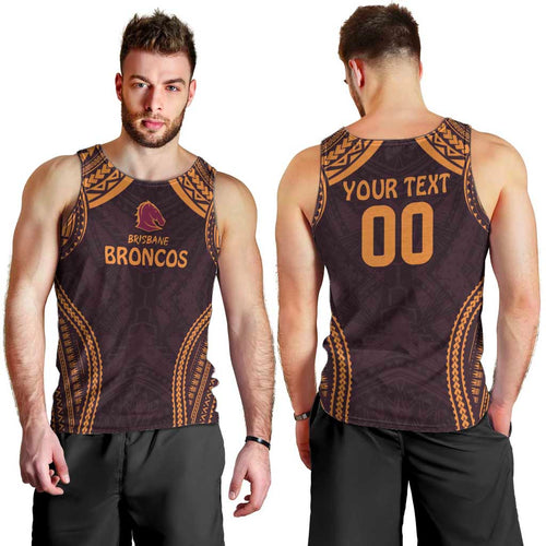 Custom Broncos Rugby Men Tank Top With Polynesian Style