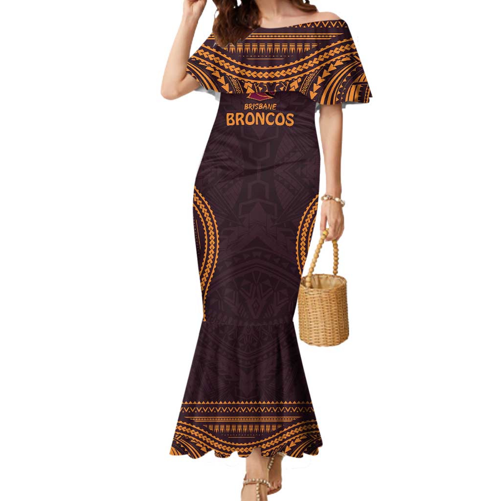 Custom Broncos Rugby Mermaid Dress With Polynesian Style