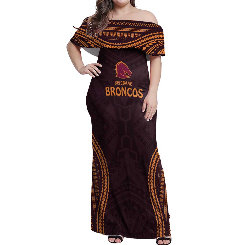 Custom Broncos Rugby Off Shoulder Maxi Dress With Polynesian Style