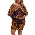 Custom Broncos Rugby Off Shoulder Short Dress With Polynesian Style