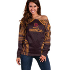 Custom Broncos Rugby Off Shoulder Sweater With Polynesian Style