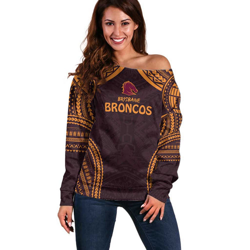 Custom Broncos Rugby Off Shoulder Sweater With Polynesian Style