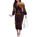 Custom Broncos Rugby Off The Shoulder Long Sleeve Dress With Polynesian Style