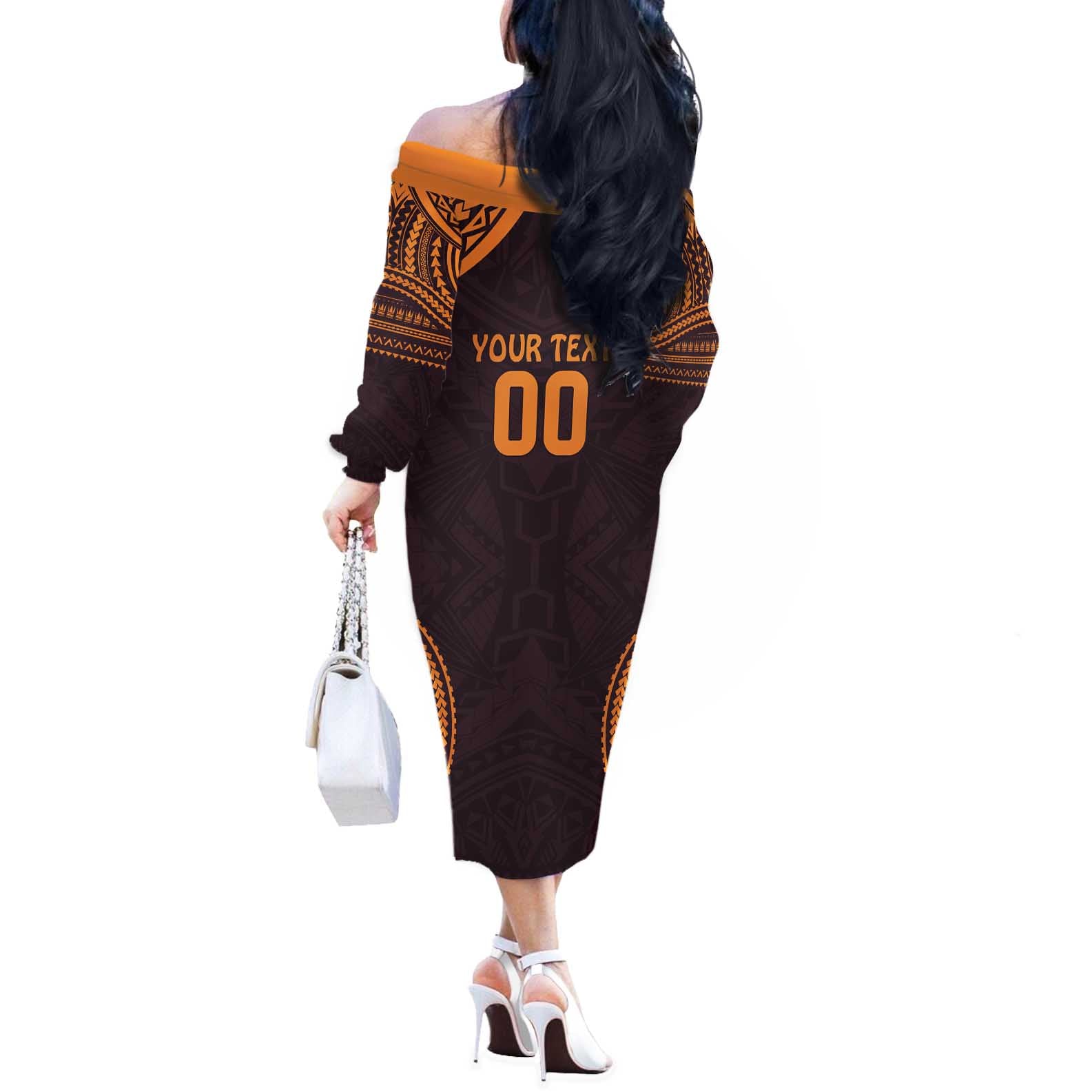 Custom Broncos Rugby Off The Shoulder Long Sleeve Dress With Polynesian Style