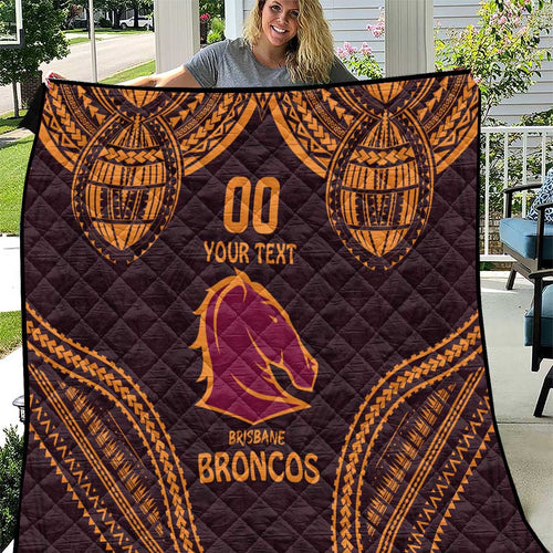 Custom Broncos Rugby Quilt With Polynesian Style