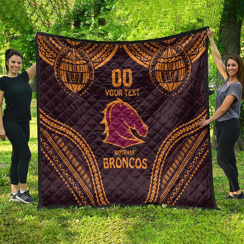 Custom Broncos Rugby Quilt With Polynesian Style