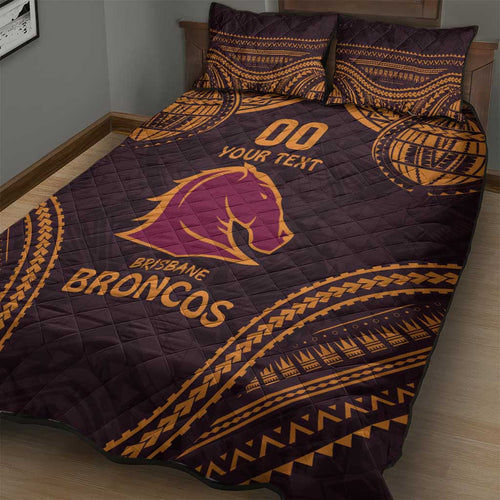 Custom Broncos Rugby Quilt Bed Set With Polynesian Style