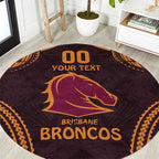 Custom Broncos Rugby Round Carpet With Polynesian Style