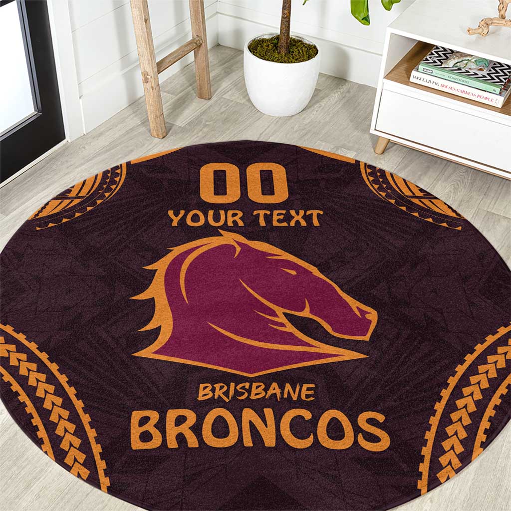 Custom Broncos Rugby Round Carpet With Polynesian Style