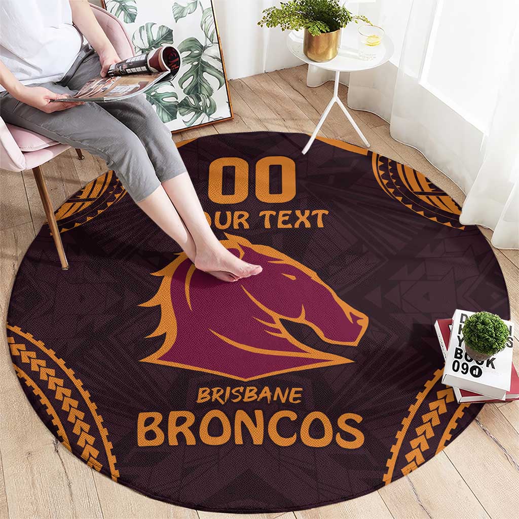 Custom Broncos Rugby Round Carpet With Polynesian Style