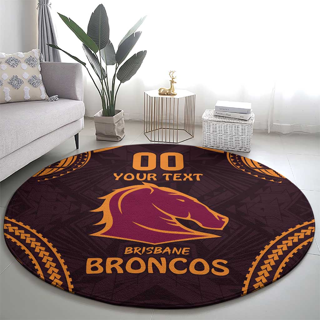 Custom Broncos Rugby Round Carpet With Polynesian Style