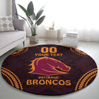 Custom Broncos Rugby Round Carpet With Polynesian Style