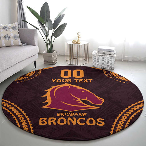Custom Broncos Rugby Round Carpet With Polynesian Style
