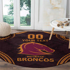 Custom Broncos Rugby Round Carpet With Polynesian Style