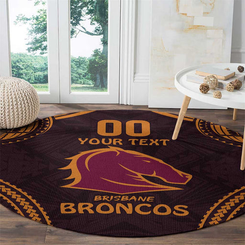 Custom Broncos Rugby Round Carpet With Polynesian Style