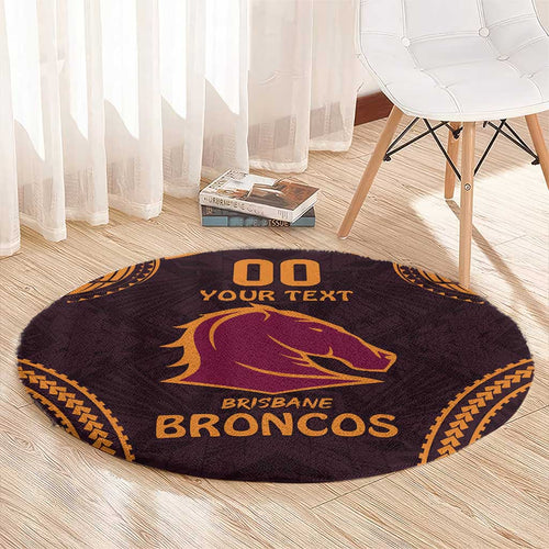 Custom Broncos Rugby Round Carpet With Polynesian Style