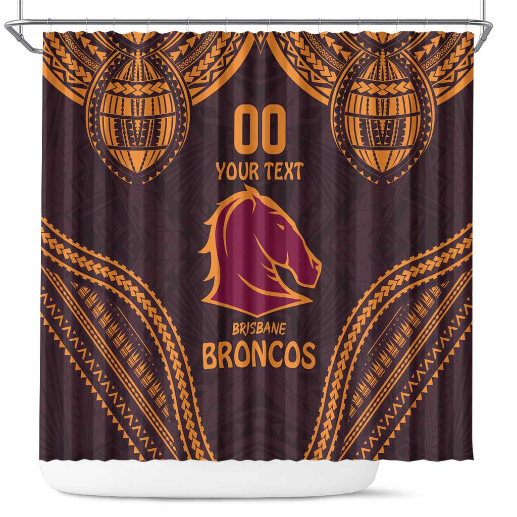 Custom Broncos Rugby Shower Curtain With Polynesian Style