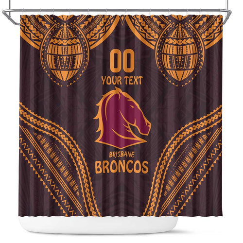 Custom Broncos Rugby Shower Curtain With Polynesian Style