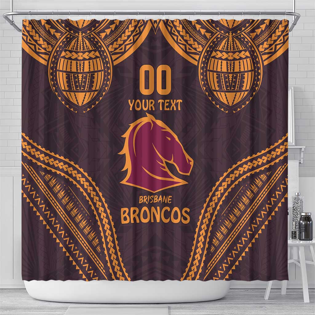 Custom Broncos Rugby Shower Curtain With Polynesian Style