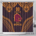 Custom Broncos Rugby Shower Curtain With Polynesian Style