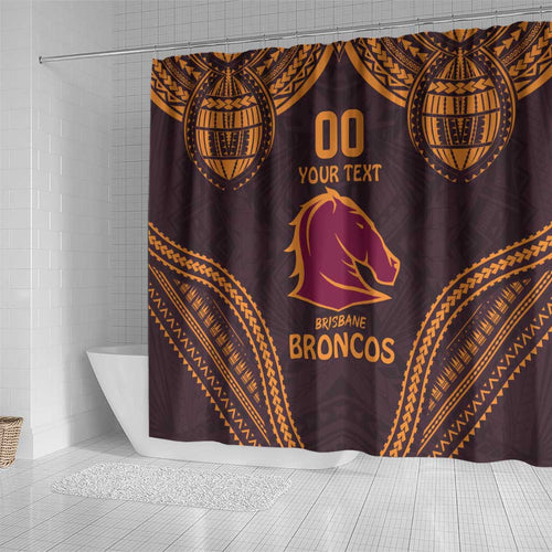 Custom Broncos Rugby Shower Curtain With Polynesian Style