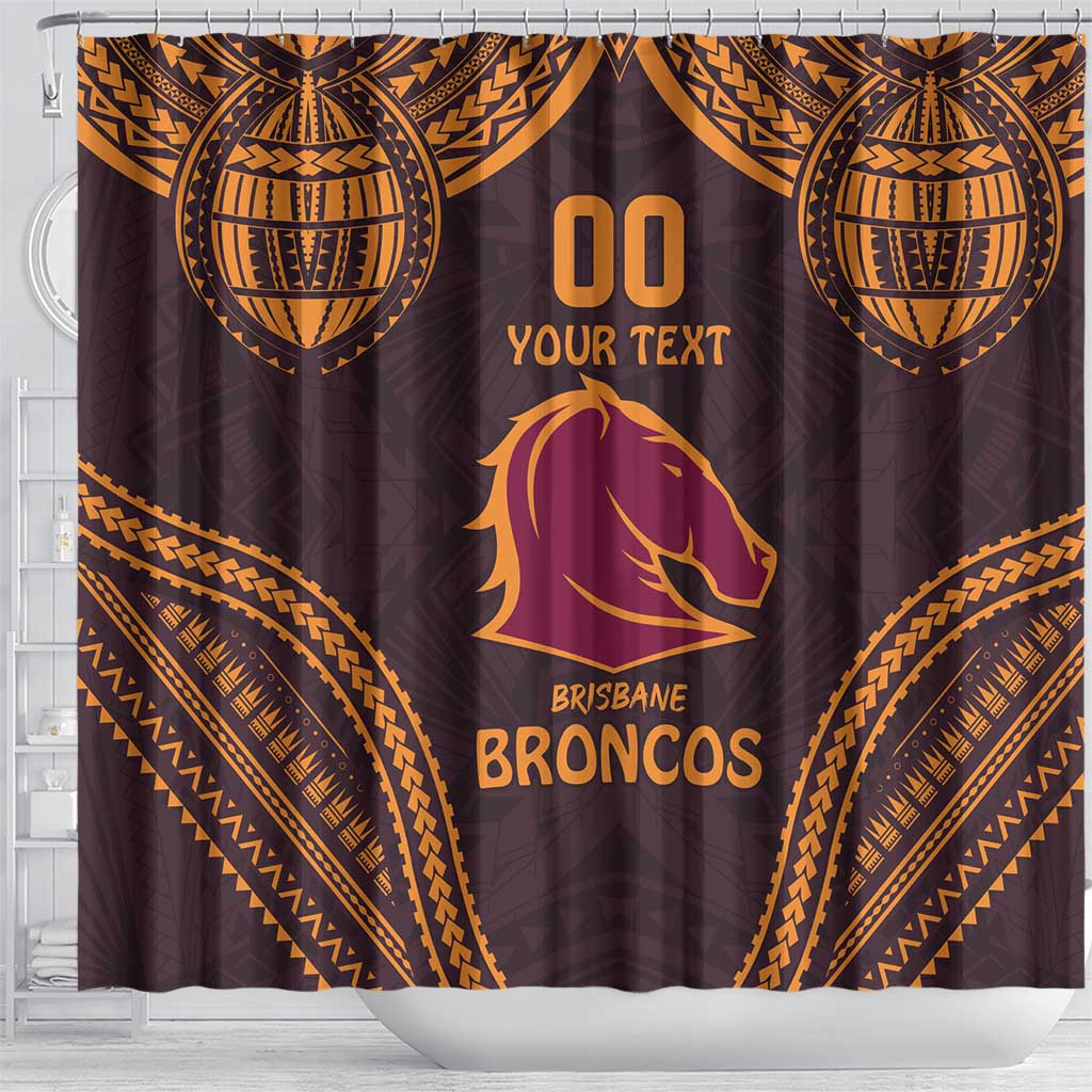 Custom Broncos Rugby Shower Curtain With Polynesian Style