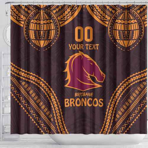 Custom Broncos Rugby Shower Curtain With Polynesian Style