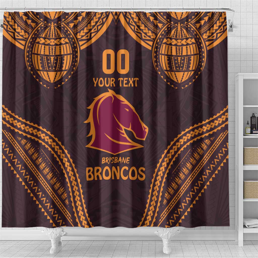 Custom Broncos Rugby Shower Curtain With Polynesian Style