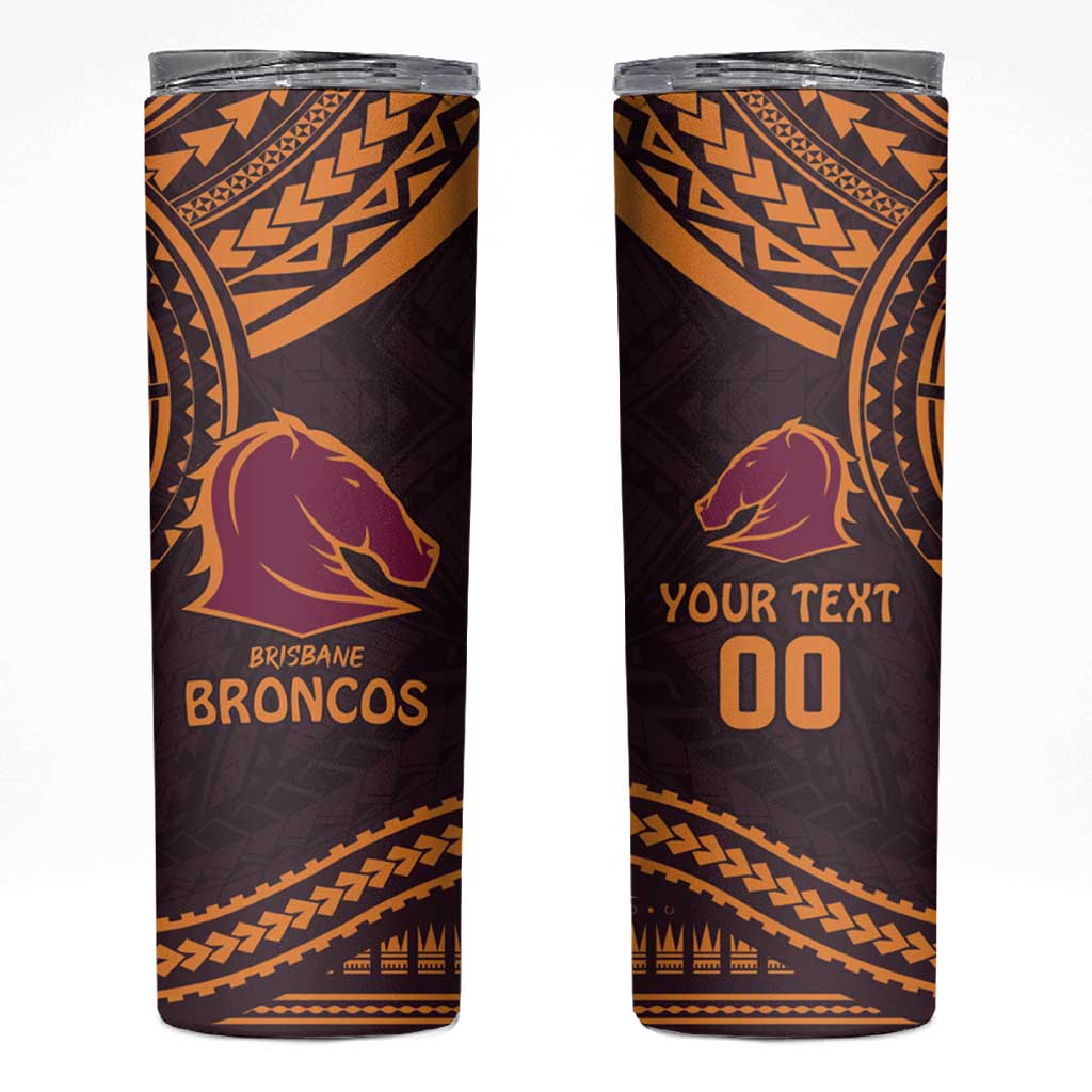 Custom Broncos Rugby Skinny Tumbler With Polynesian Style