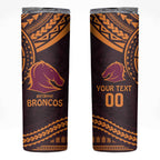 Custom Broncos Rugby Skinny Tumbler With Polynesian Style