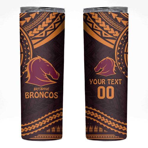 Custom Broncos Rugby Skinny Tumbler With Polynesian Style