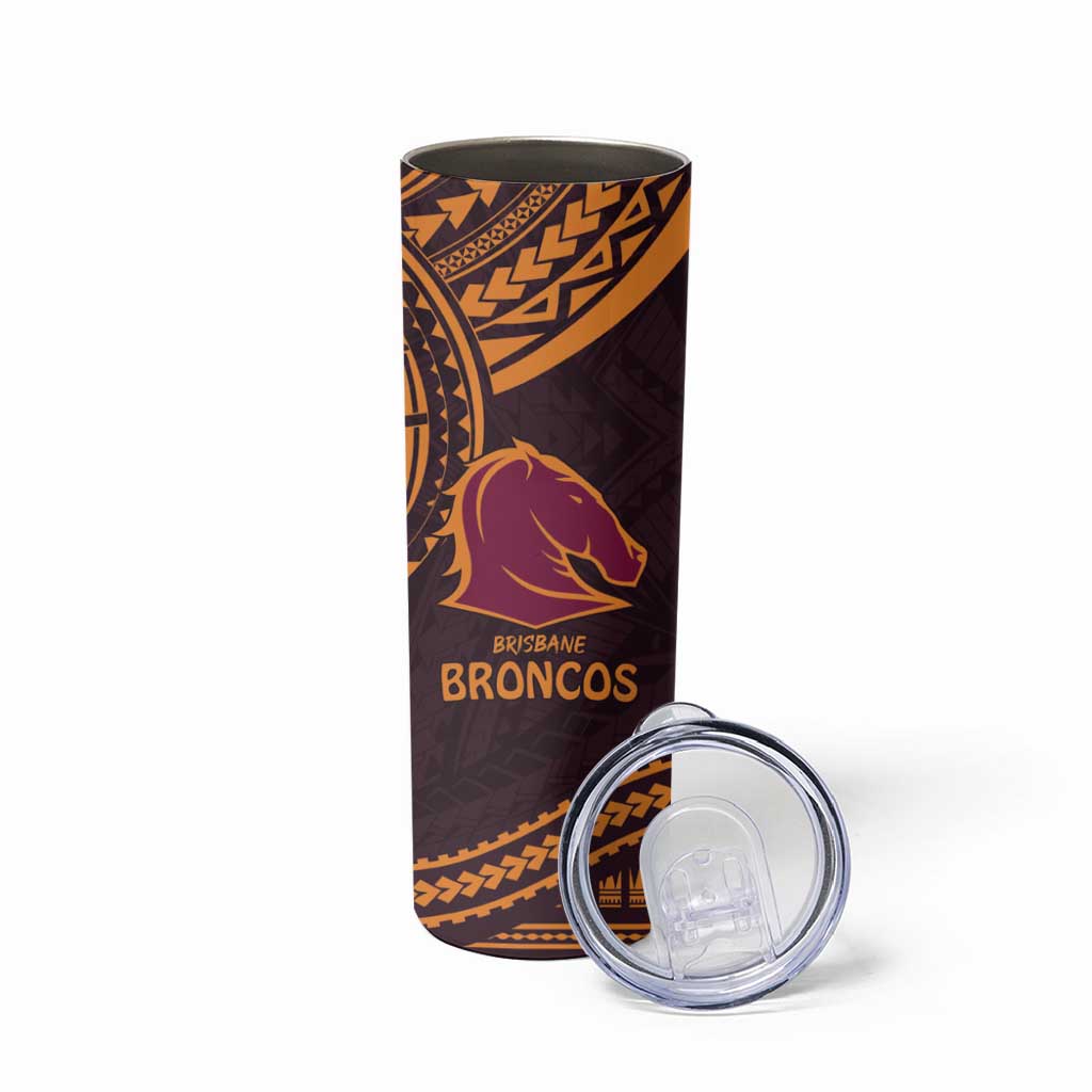 Custom Broncos Rugby Skinny Tumbler With Polynesian Style
