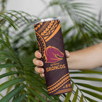 Custom Broncos Rugby Skinny Tumbler With Polynesian Style