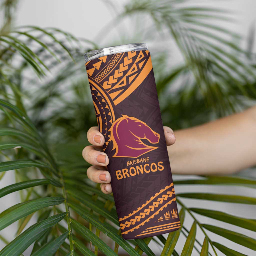 Custom Broncos Rugby Skinny Tumbler With Polynesian Style