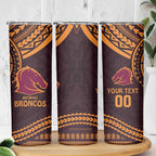 Custom Broncos Rugby Skinny Tumbler With Polynesian Style