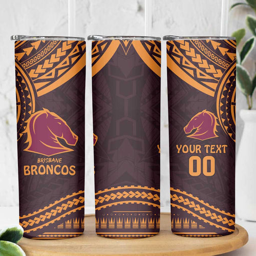 Custom Broncos Rugby Skinny Tumbler With Polynesian Style