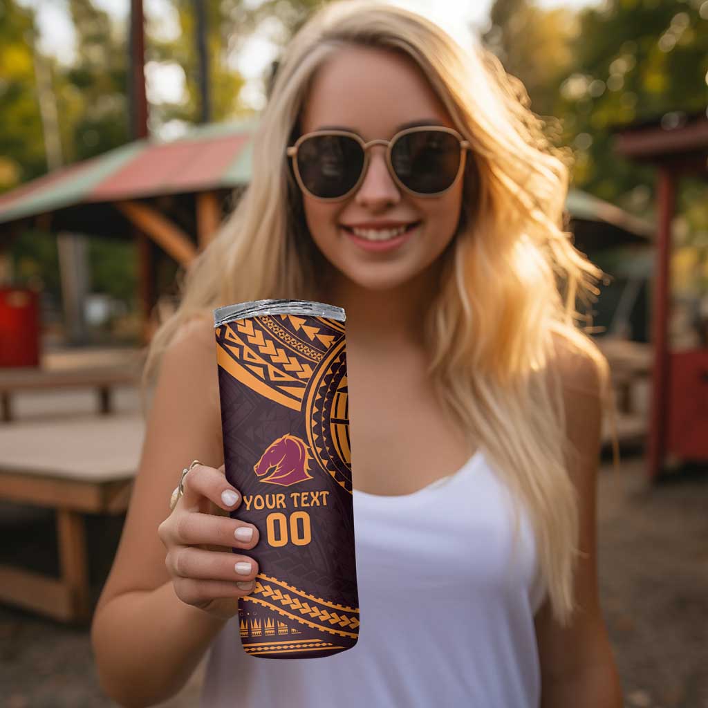 Custom Broncos Rugby Skinny Tumbler With Polynesian Style