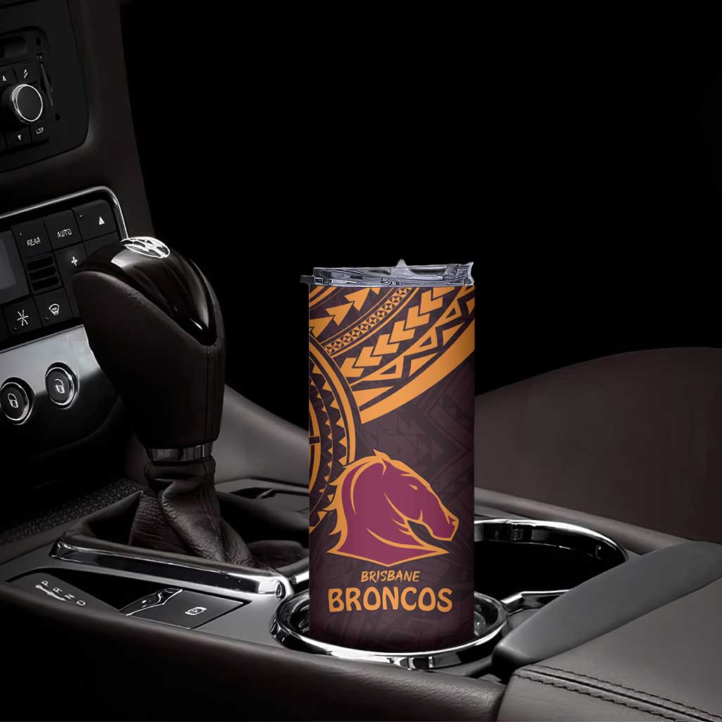 Custom Broncos Rugby Skinny Tumbler With Polynesian Style