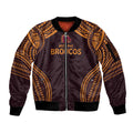 Custom Broncos Rugby Sleeve Zip Bomber Jacket With Polynesian Style