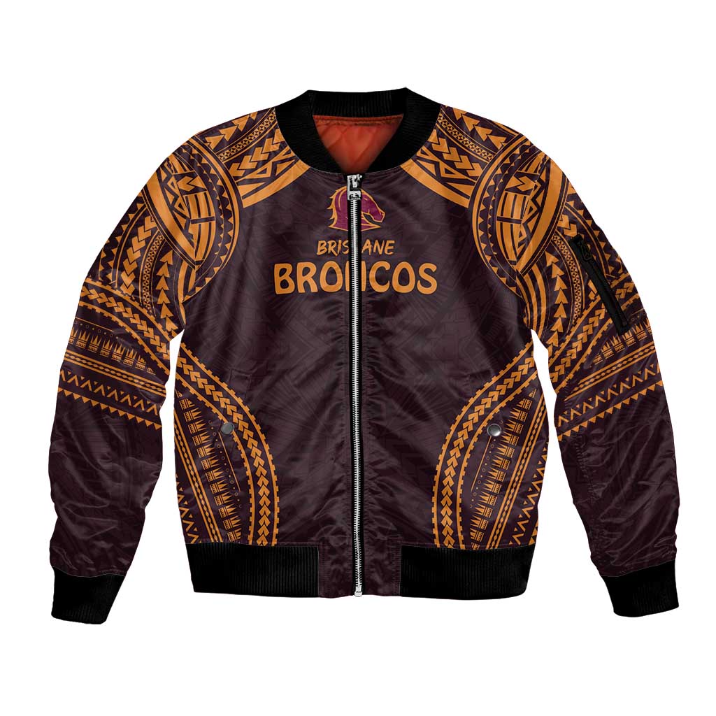 Custom Broncos Rugby Sleeve Zip Bomber Jacket With Polynesian Style