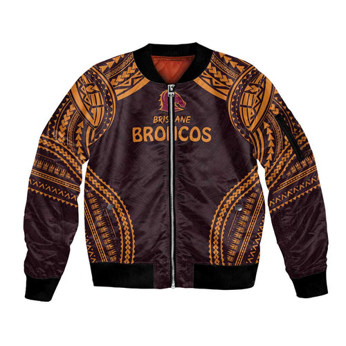 Custom Broncos Rugby Sleeve Zip Bomber Jacket With Polynesian Style