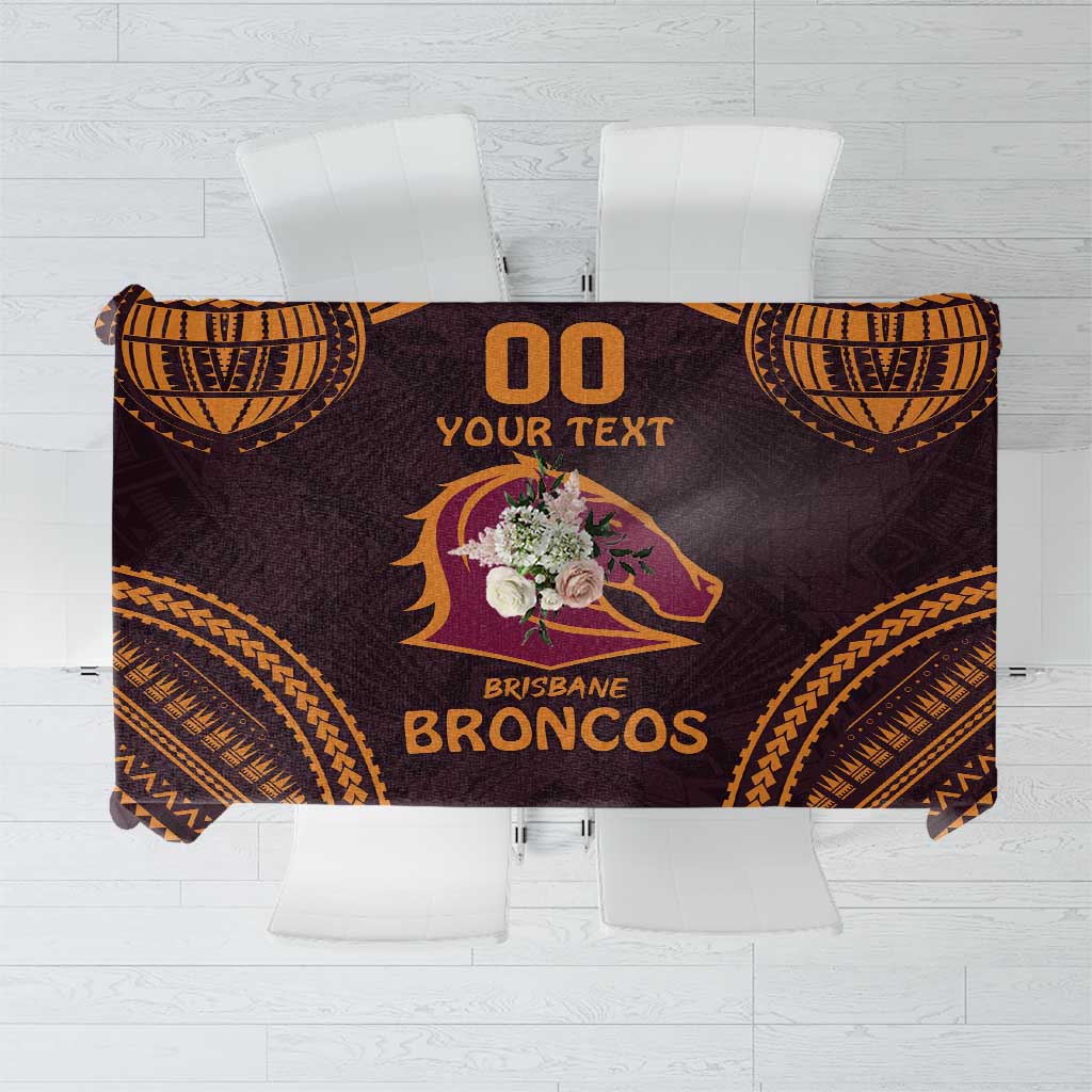 Custom Broncos Rugby Tablecloth With Polynesian Style