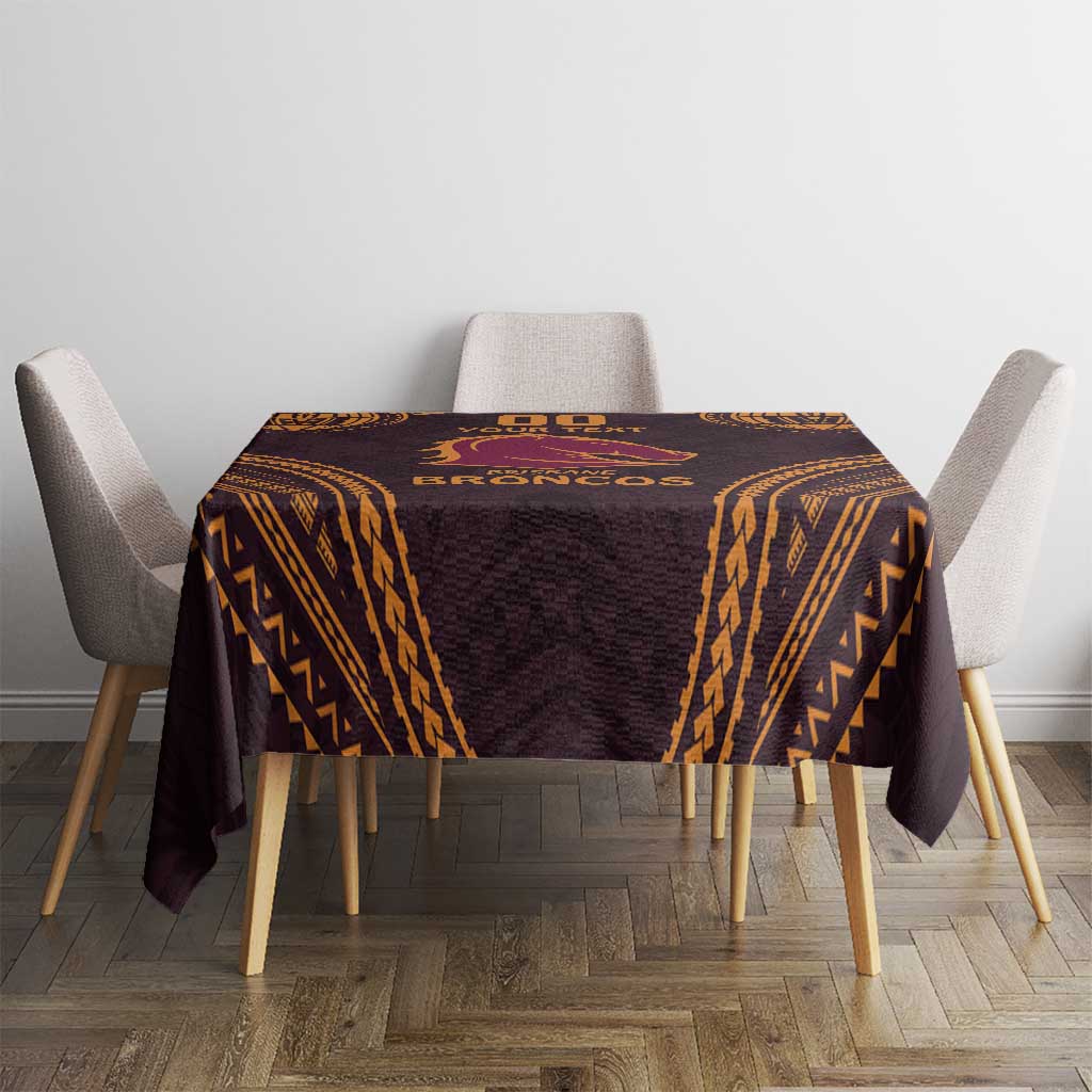 Custom Broncos Rugby Tablecloth With Polynesian Style
