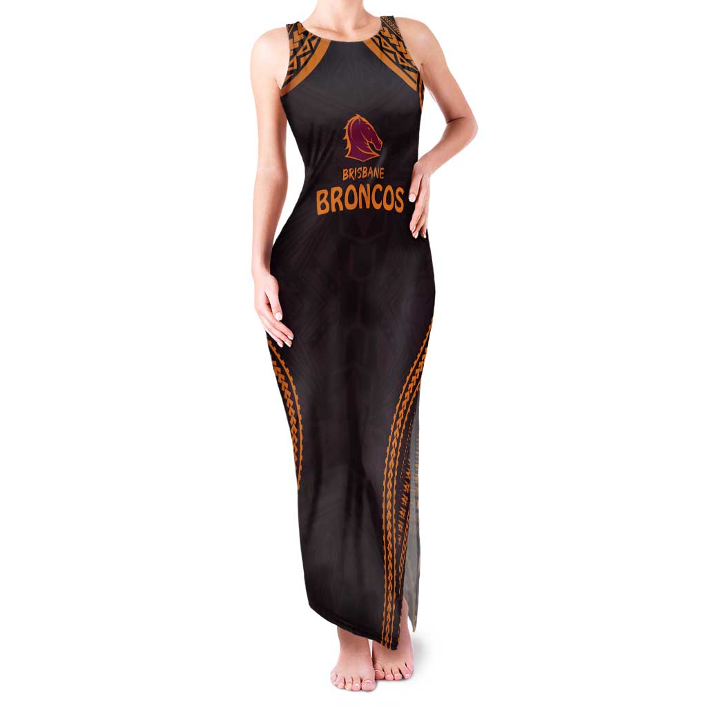 Custom Broncos Rugby Tank Maxi Dress With Polynesian Style