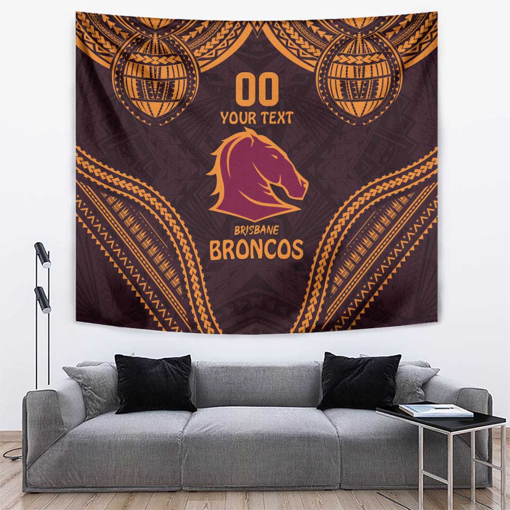 Custom Broncos Rugby Tapestry With Polynesian Style